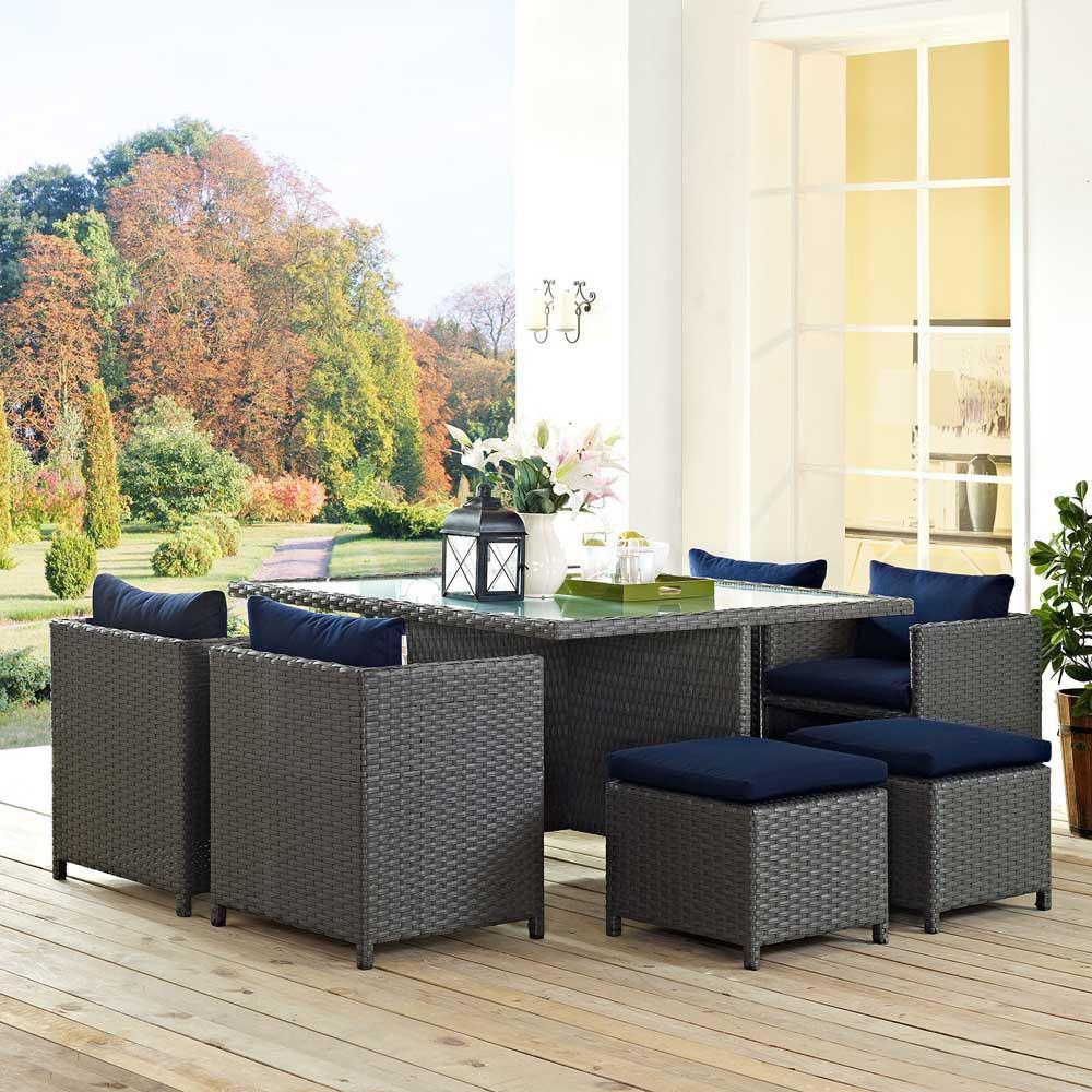 Modway Sojourn 9 Piece Outdoor Patio Glass Top Dining Set | Outdoor Dining Set | Modishstore-6