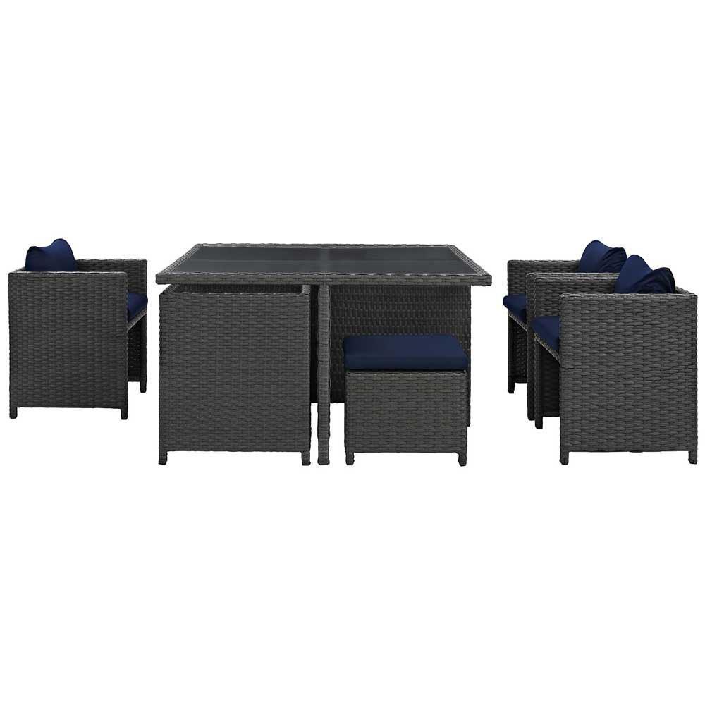 Modway Sojourn 9 Piece Outdoor Patio Glass Top Dining Set | Outdoor Dining Set | Modishstore-7