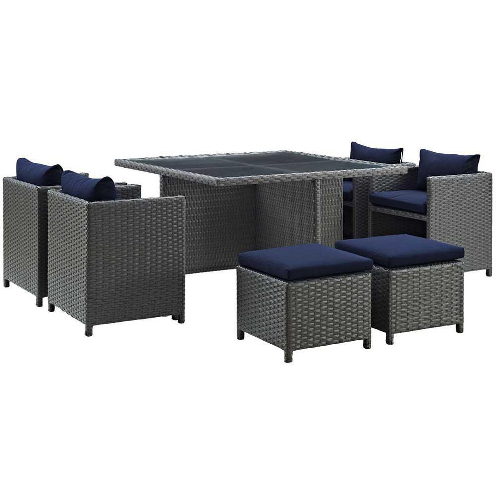 Modway Sojourn 9 Piece Outdoor Patio Glass Top Dining Set - EEI-1946 | Outdoor Dining Sets | Modishstore - 5