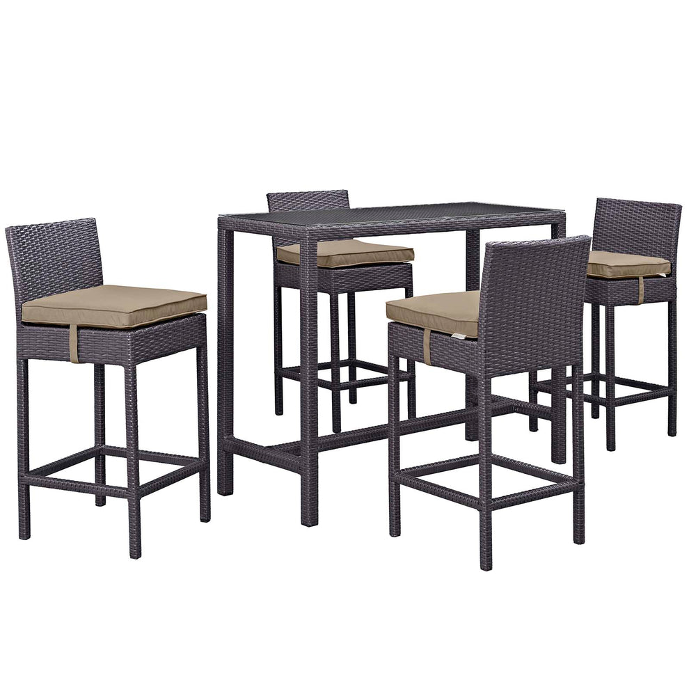 Modway Convene 5 Piece Outdoor Patio Pub Set - Large Bar Table - EEI-1964 | Outdoor Dining Sets | Modishstore - 6
