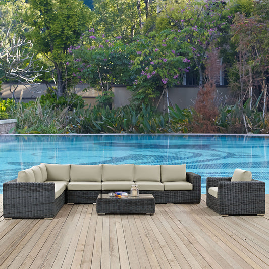 Summon 7 Piece Outdoor Patio Sunbrella® Sectional Set By Modway - EEI-2014 | Outdoor Sofas, Loveseats & Sectionals | Modishstore - 1