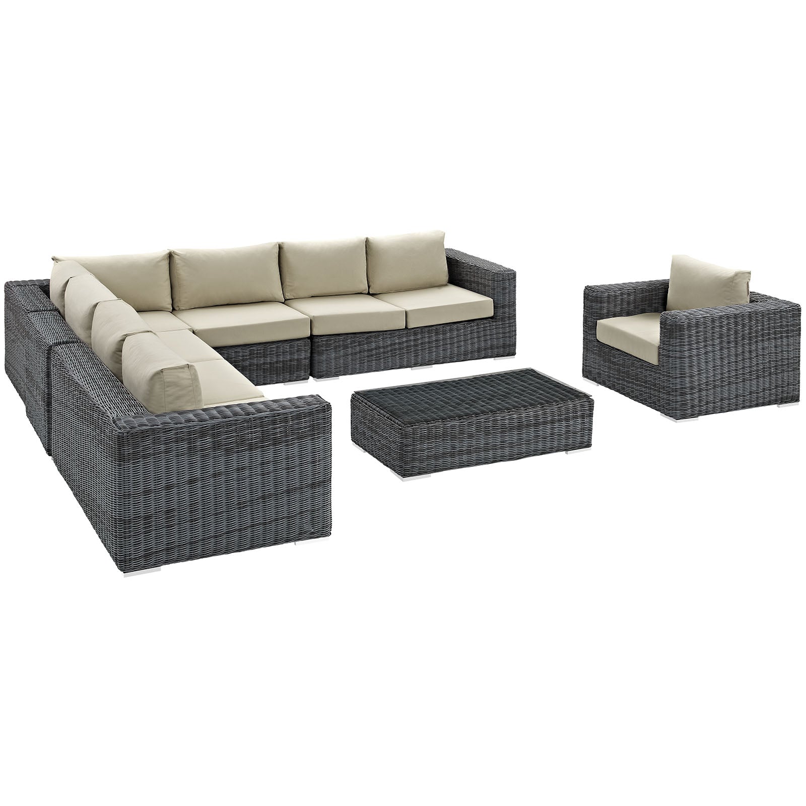 Summon 7 Piece Outdoor Patio Sunbrella® Sectional Set By Modway - EEI-2014 | Outdoor Sofas, Loveseats & Sectionals | Modishstore - 3