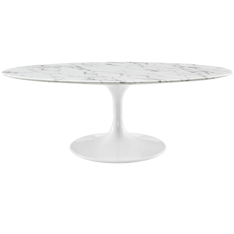 Modway Lippa 48" Oval-Shaped Artificial Marble Coffee Table in White - EEI-2022 | Coffee Tables | Modishstore - 2