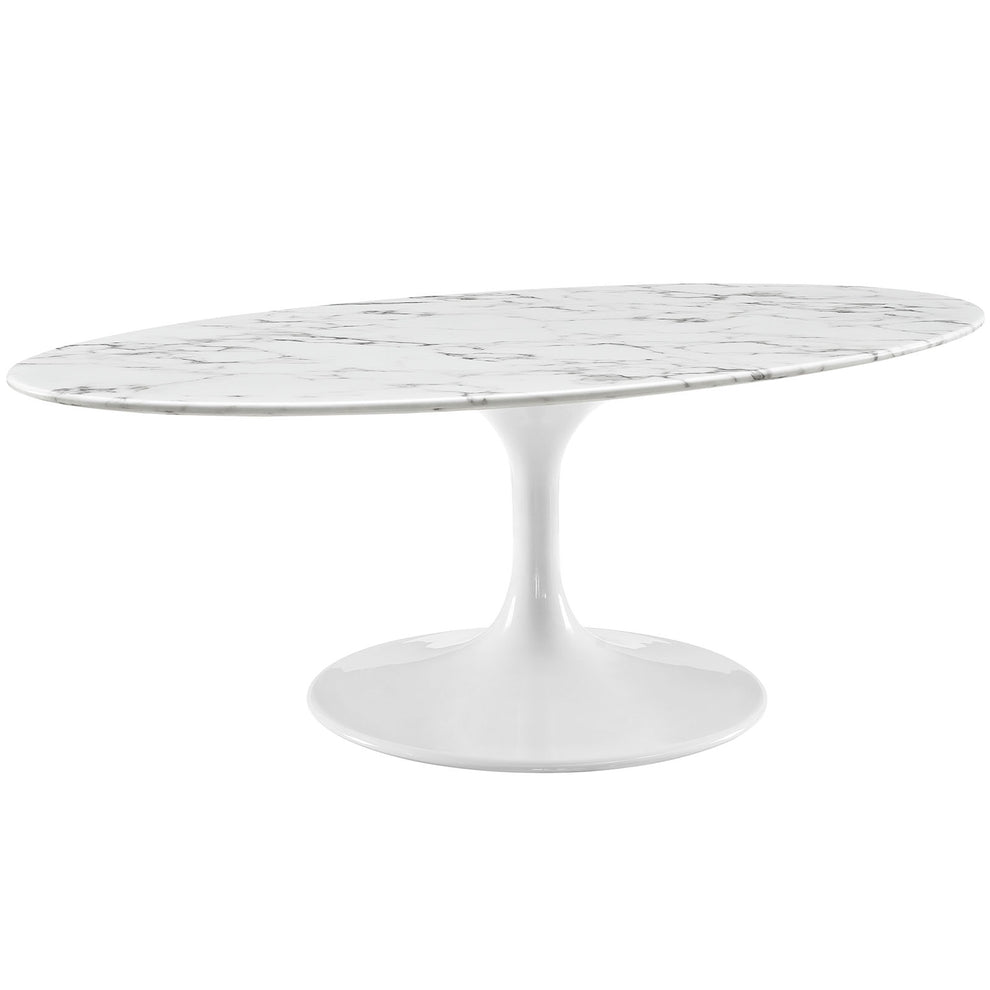 Modway Lippa 48" Oval-Shaped Artificial Marble Coffee Table in White - EEI-2022 | Coffee Tables | Modishstore - 3