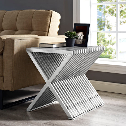 Modway Press Stainless Steel Side Table - Silver | Side Tables | Modishstore