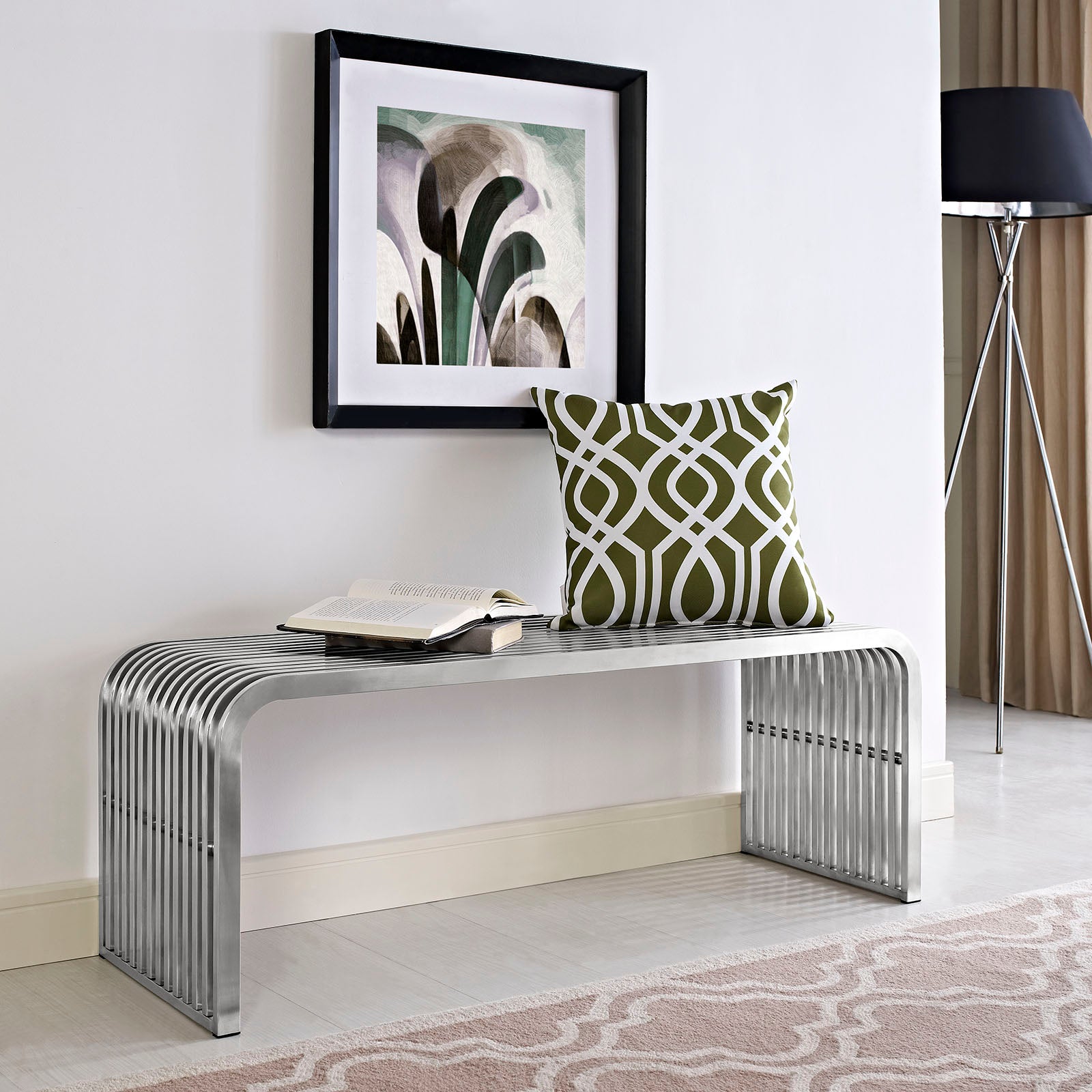 Modway Pipe 47" Stainless Steel Bench - Silver - EEI-2102 | Benches | Modishstore - 1