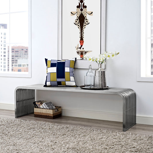 Modway Pipe 60" Stainless Steel Bench - Silver | Console Tables | Modishstore