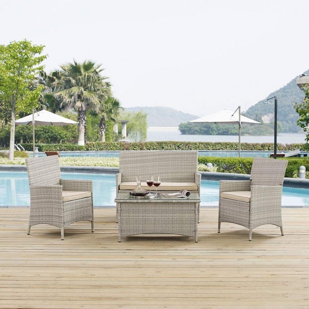Modway Bridge 4 Piece Outdoor Patio Rattan Conversation Set - EEI-2212 | Outdoor Sofas, Loveseats & Sectionals | Modishstore - 1