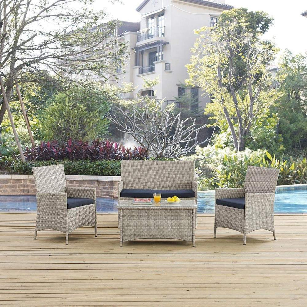 Modway Bridge 4 Piece Outdoor Patio Rattan Conversation Set - EEI-2212 | Outdoor Sofas, Loveseats & Sectionals | Modishstore - 9