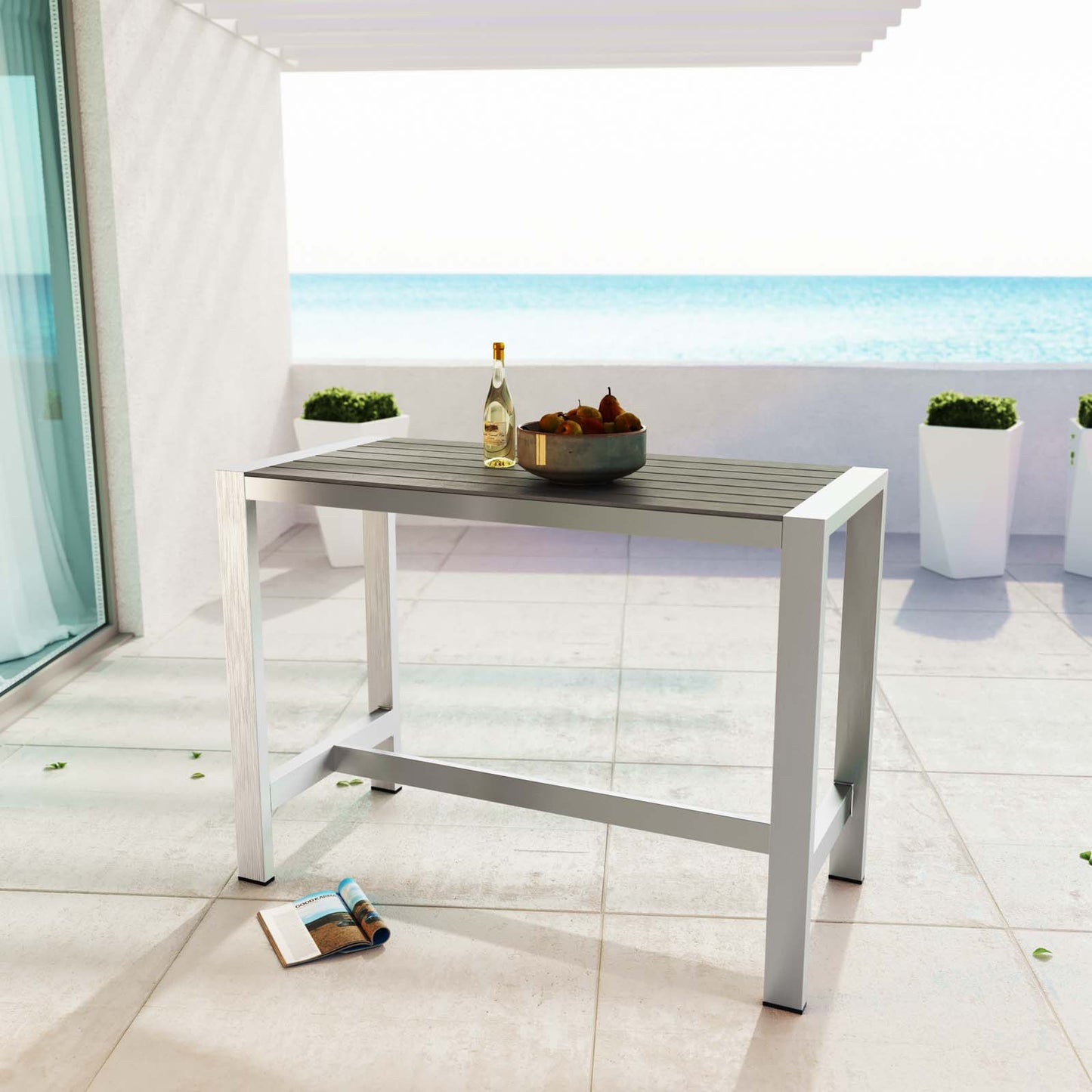 Modway Shore Outdoor Patio Aluminum Rectangle Bar Table - Silver Gray | Bar Table | Modishstore