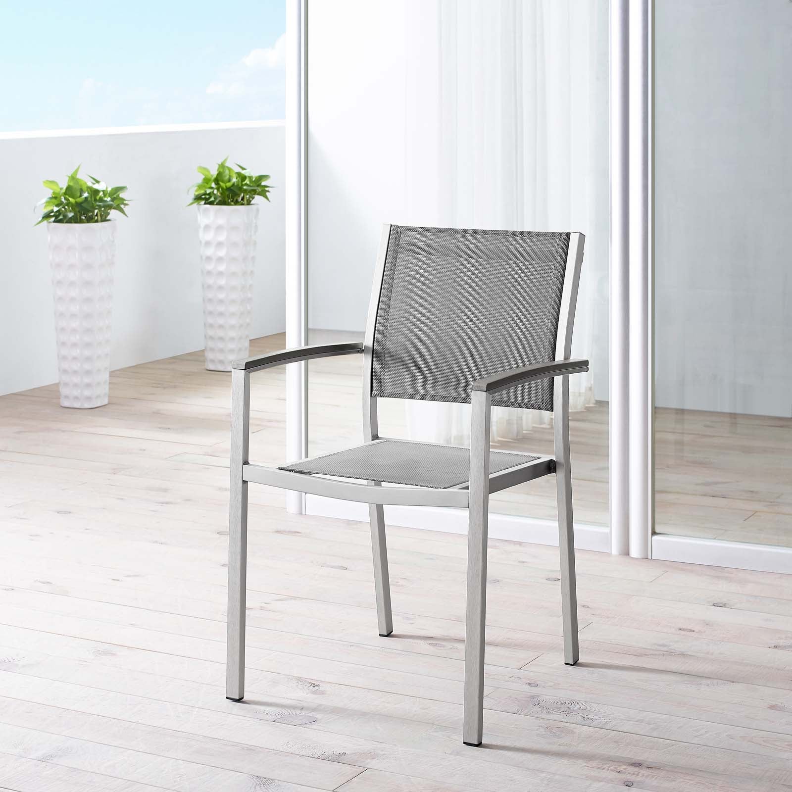 Modway Shore Outdoor Patio Aluminum Dining Chair - Silver Black - EEI-2272 | Outdoor Chairs | Modishstore-1