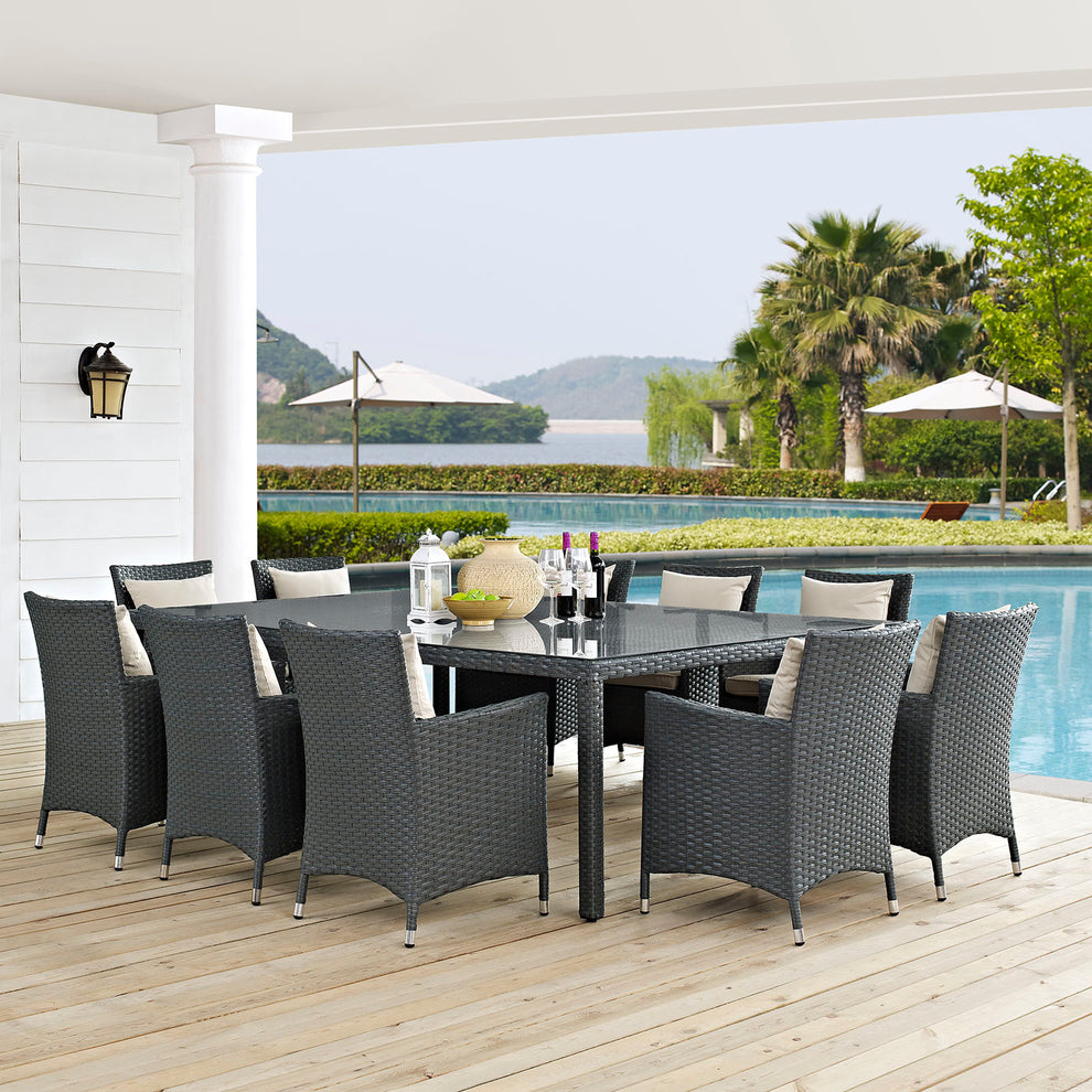Sojourn 11 Piece Outdoor Patio Sunbrella® Dining Set By Modway - EEI-2311 | Outdoor Dining Sets | Modishstore - 1