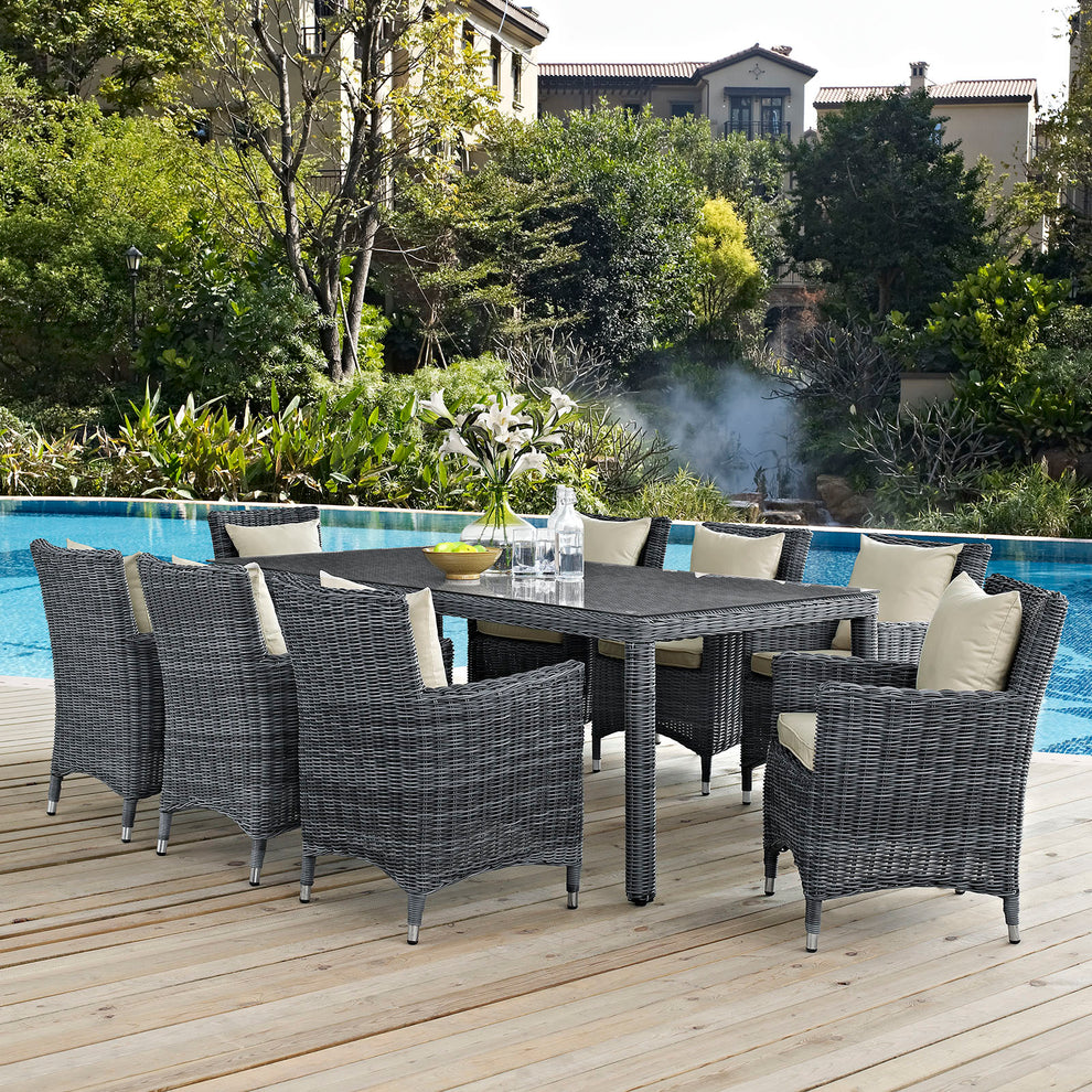 Summon 9 Piece Outdoor Patio Sunbrella® Dining Set By Modway - EEI-2331 | Outdoor Dining Sets | Modishstore - 1
