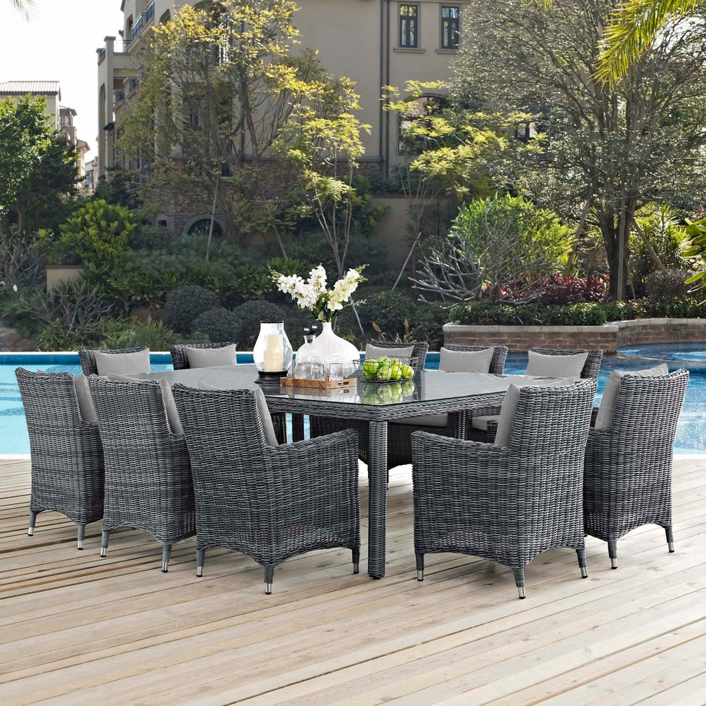 Modway Summon 11 Piece Outdoor Patio Sunbrella Dining Set - EEI-2333 - EEI-2333 | Outdoor Dining Sets | Modishstore - 11