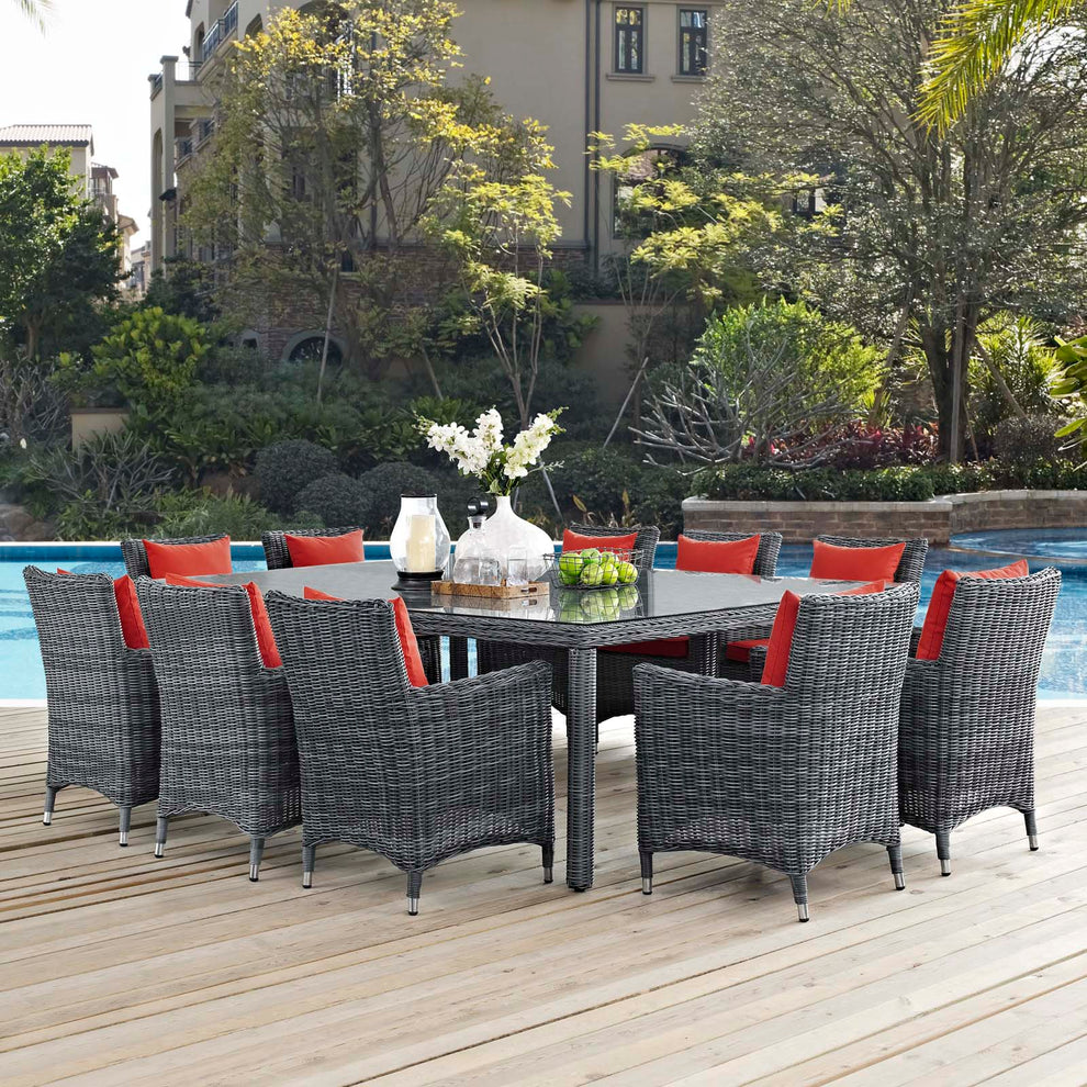 Modway Summon 11 Piece Outdoor Patio Sunbrella Dining Set - EEI-2333 - EEI-2333 | Outdoor Dining Sets | Modishstore - 1
