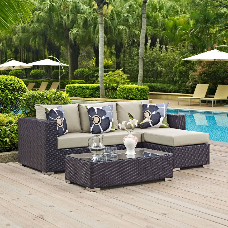 Modway Convene 3 Piece Outdoor Patio Sofa Set | Outdoor Sofas, Loveseats & Sectionals | Modishstore