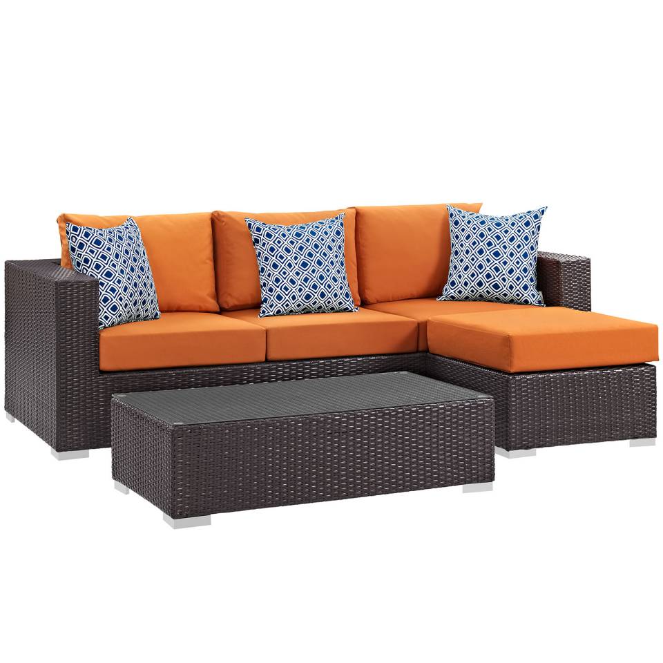 Modway Convene 3 Piece Outdoor Patio Sofa Set | Outdoor Sofas, Loveseats & Sectionals | Modishstore-2