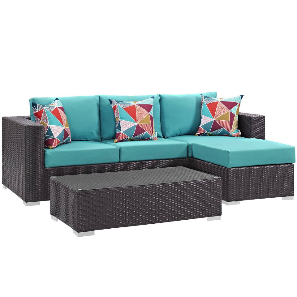 Modway Convene 3 Piece Outdoor Patio Sofa Set - EEI-2364 | Outdoor Sofas, Loveseats & Sectionals | Modishstore - 11