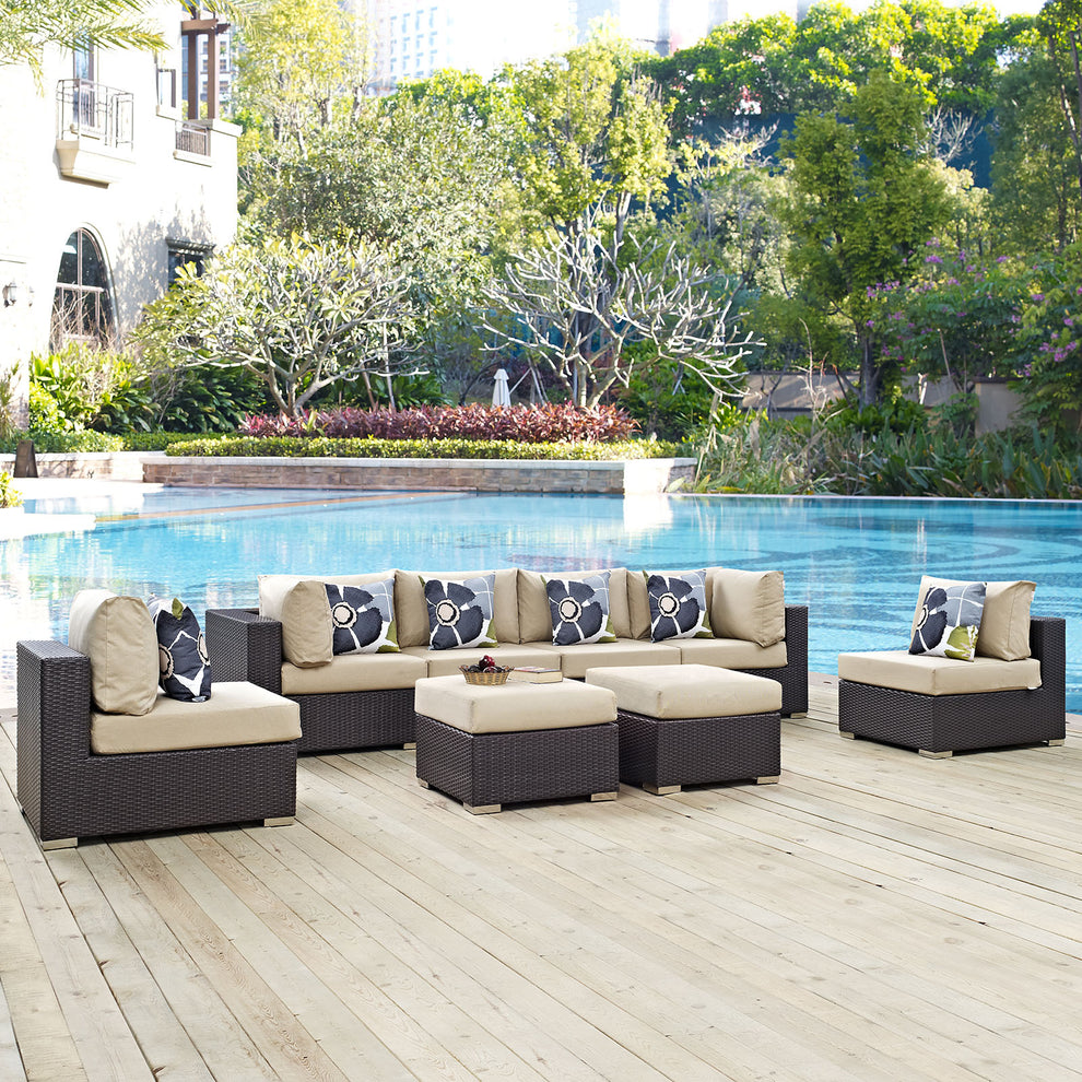 Convene 8 Piece Outdoor Patio Sectional Set By Modway - EEI-2369 | Outdoor Sofas, Loveseats & Sectionals | Modishstore - 1