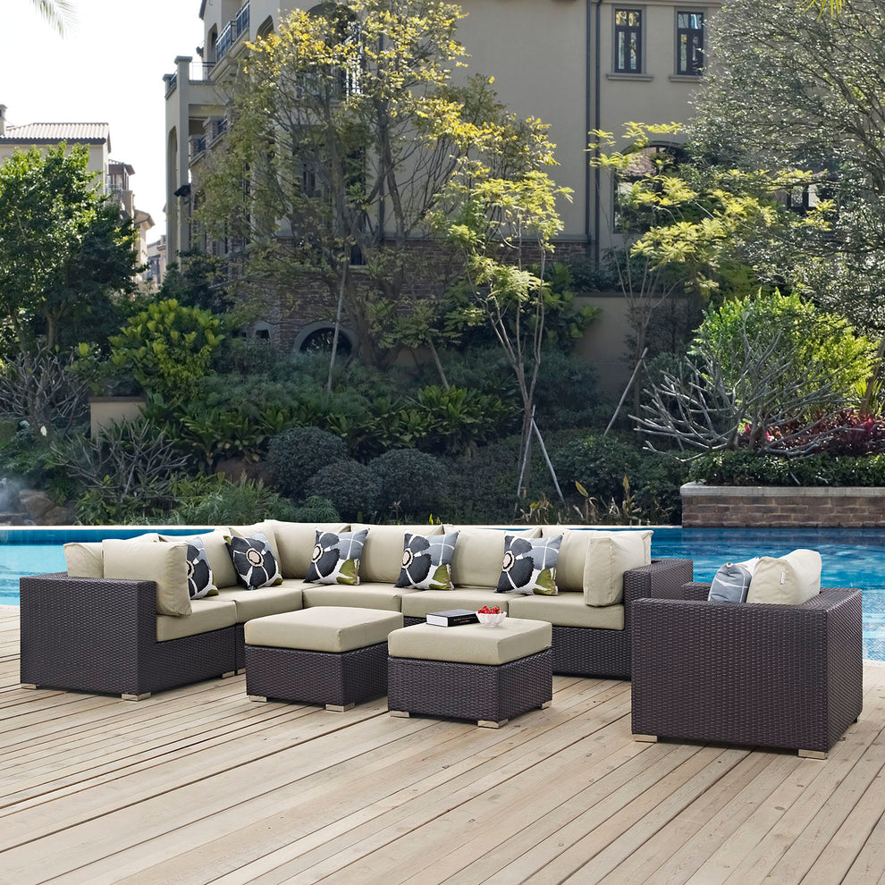 Convene 9 Piece Outdoor Patio Sectional Set By Modway - EEI-2373 | Outdoor Sofas, Loveseats & Sectionals | Modishstore - 1