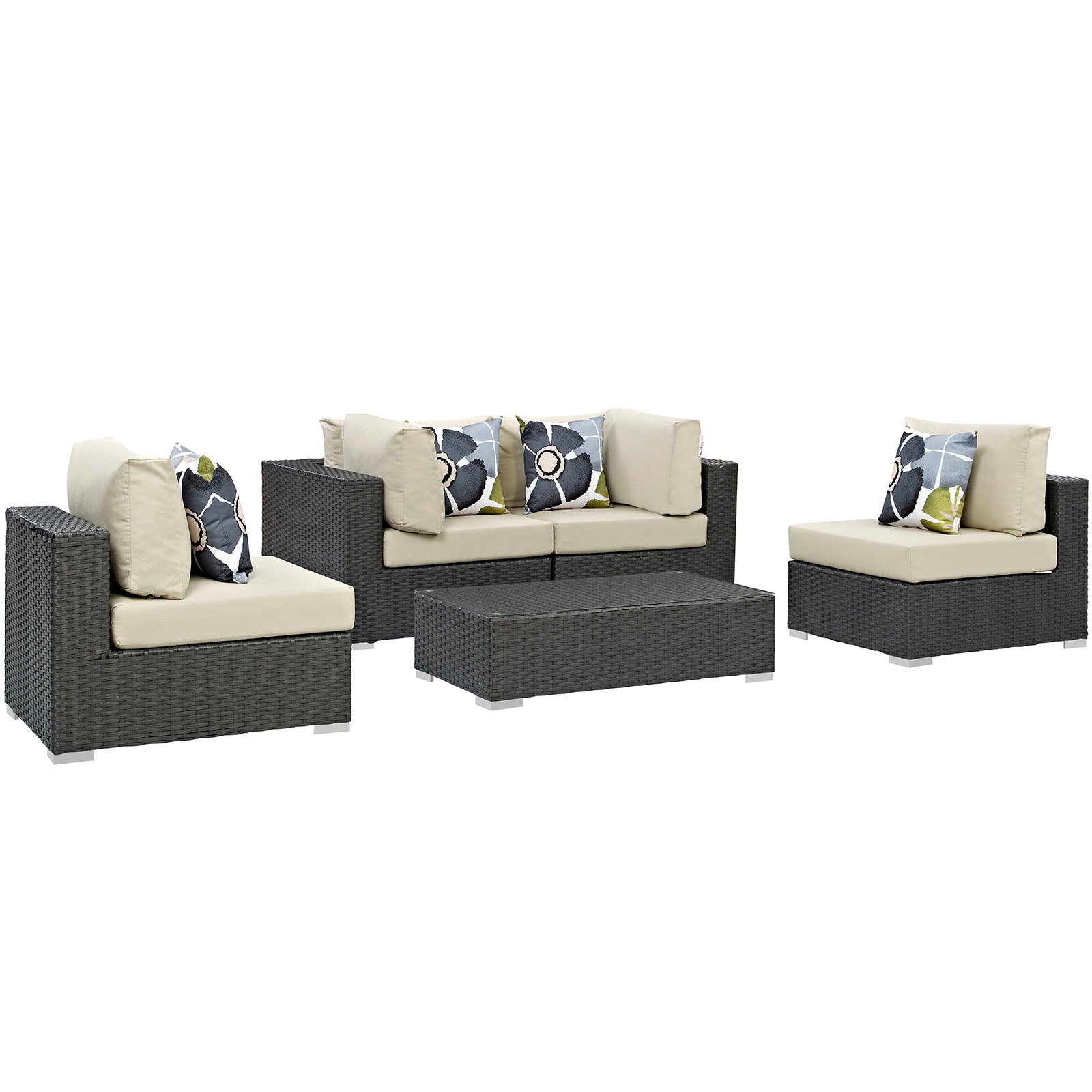 Sojourn 5 Piece Outdoor Patio Sunbrella Sectional Set by Modway | Outdoor Sofas, Loveseats & Sectionals | Modishstore-15