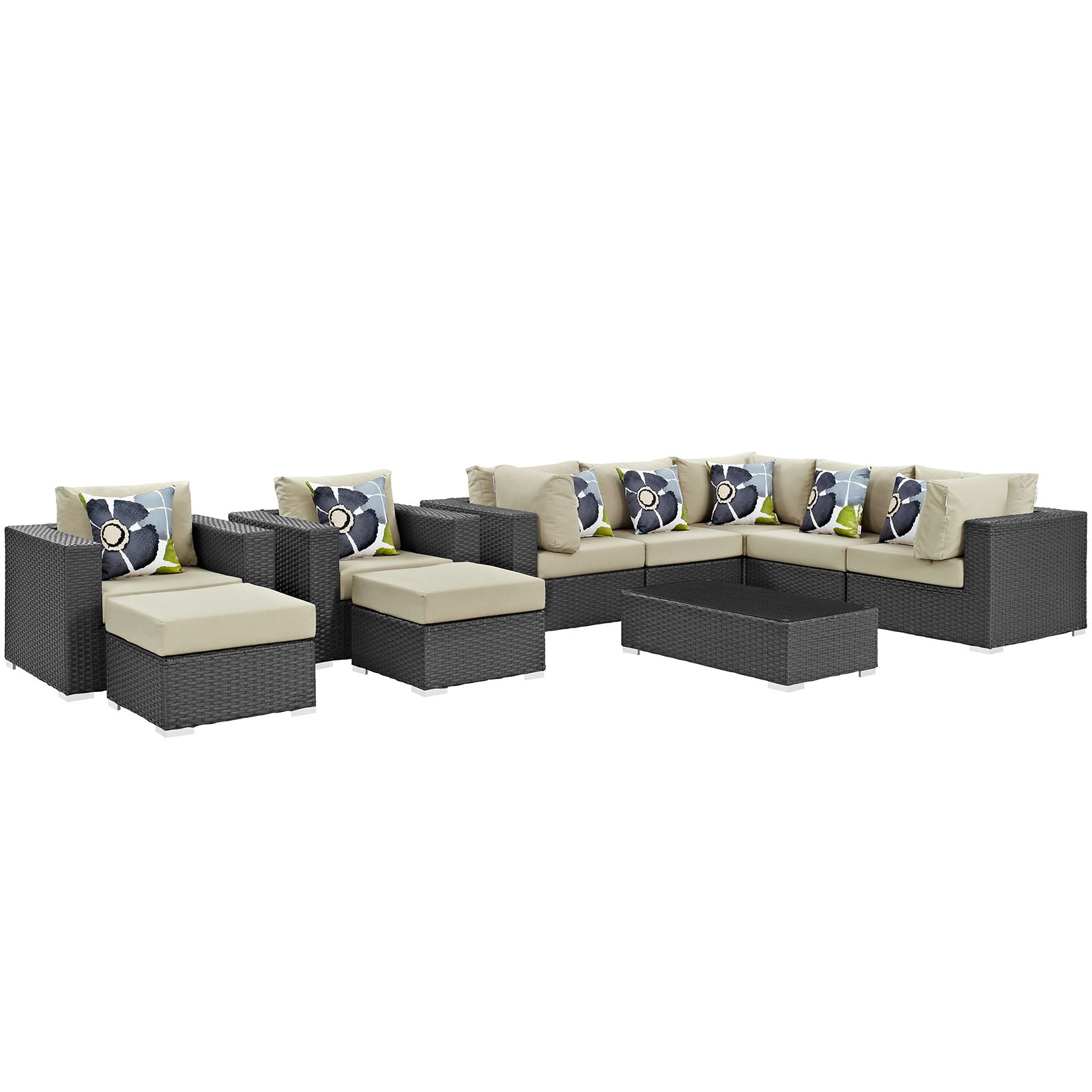 Modway Sojourn 10 Piece Outdoor Patio Sunbrella Sectional Set | Outdoor Sofas, Loveseats & Sectionals | Modishstore-23
