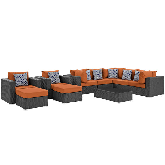 Modway Sojourn 10 Piece Outdoor Patio Sunbrella Sectional Set | Outdoor Sofas, Loveseats & Sectionals | Modishstore-21