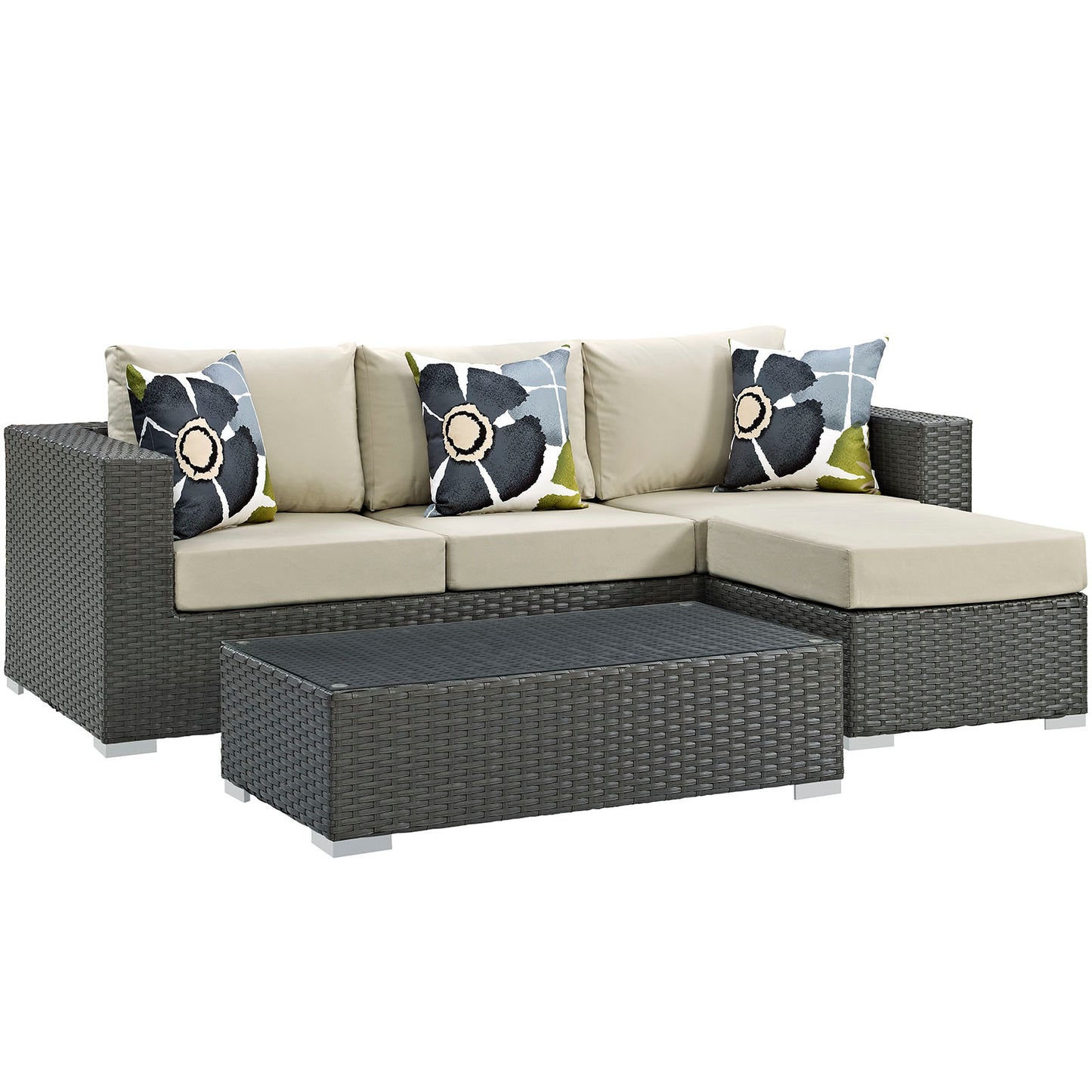 Modway Sojourn 3 Piece Outdoor Patio Sunbrella Sectional Set - EEI-2384 - EEI-2384 | Outdoor Sofas, Loveseats & Sectionals | Modishstore - 3