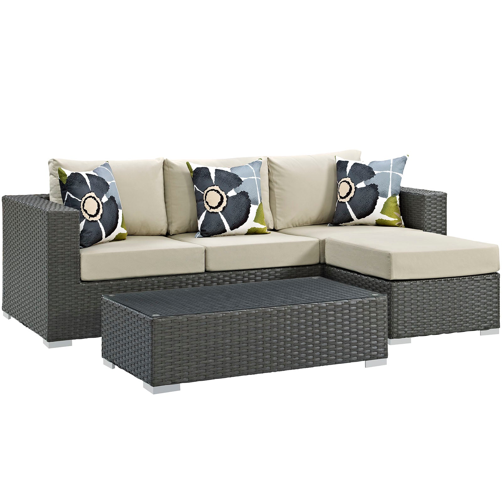 Modway Sojourn 3 Piece Outdoor Patio Sunbrella Sectional Set - EEI-2384 - EEI-2384 | Outdoor Sofas, Loveseats & Sectionals | Modishstore - 3