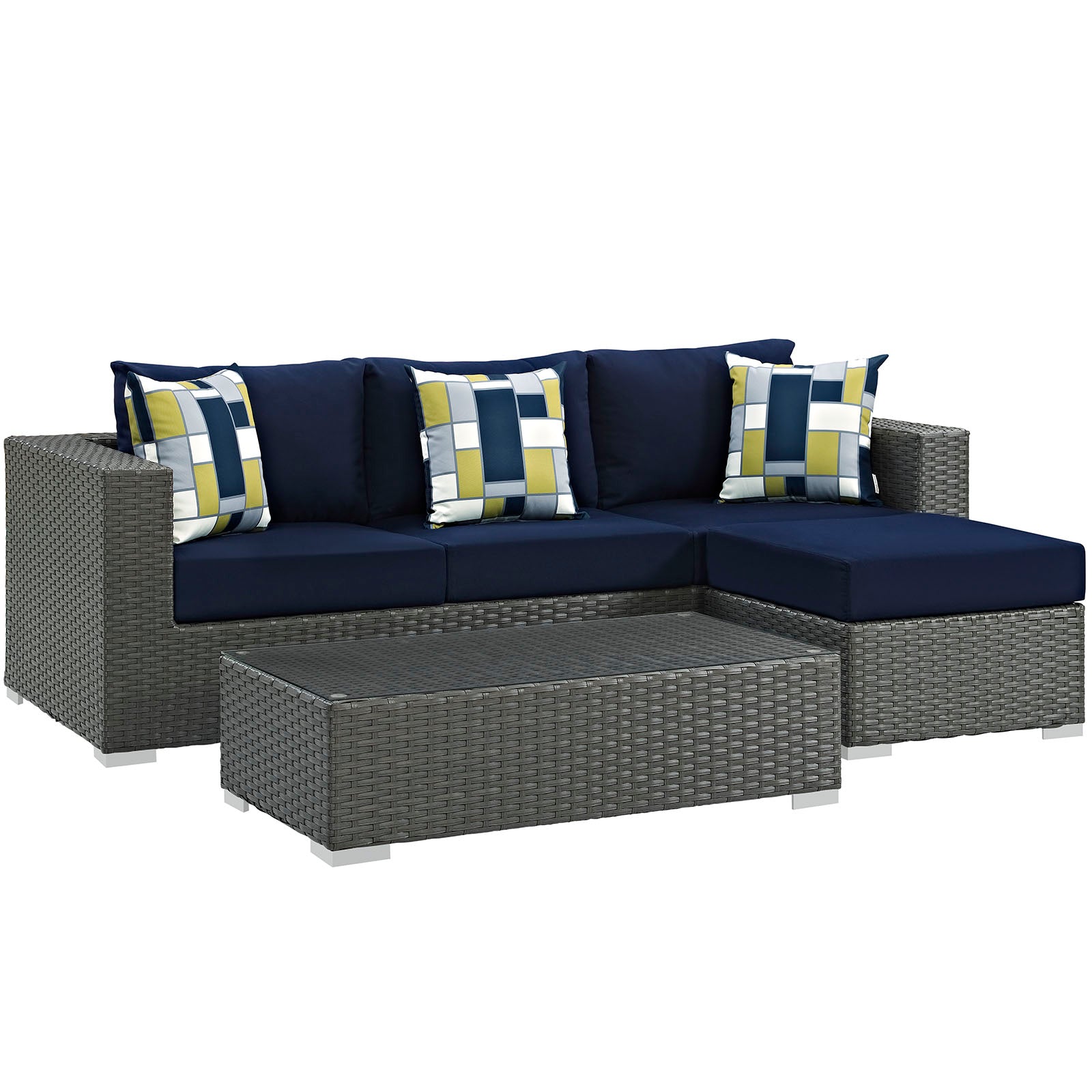 Modway Sojourn 3 Piece Outdoor Patio Sunbrella Sectional Set - EEI-2384 - EEI-2384 | Outdoor Sofas, Loveseats & Sectionals | Modishstore - 2