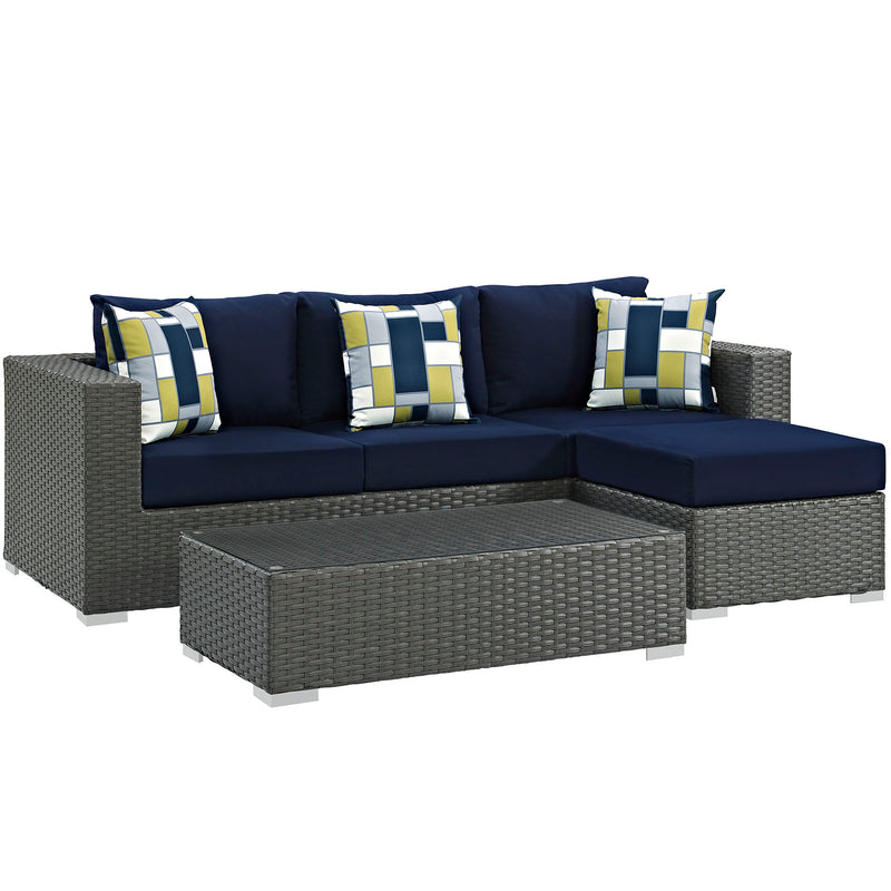Modway Sojourn 3 Piece Outdoor Patio Sunbrella Sectional Set - EEI-2384 - EEI-2384 | Outdoor Sofas, Loveseats & Sectionals | Modishstore - 2