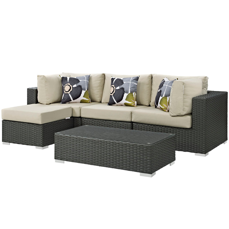 Sojourn 5 Piece Sunbrella Outdoor Patio Sectional Set by Modway - EEI-2385 | Outdoor Sofas, Loveseats & Sectionals | Modishstore - 3