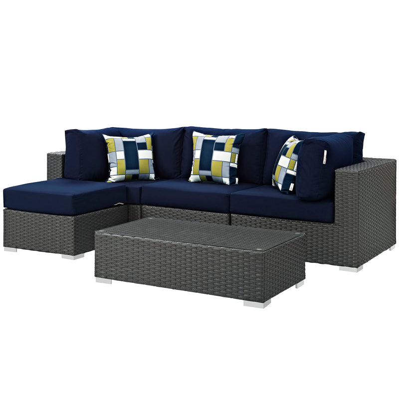 Sojourn 5 Piece Sunbrella Outdoor Patio Sectional Set by Modway - EEI-2385 | Outdoor Sofas, Loveseats & Sectionals | Modishstore - 2