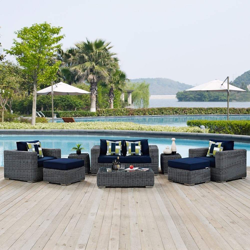 Modway Summon 8 Piece Outdoor Patio Sunbrella Sectional Set - EEI-2389 | Outdoor Sofas, Loveseats & Sectionals | Modishstore - 1
