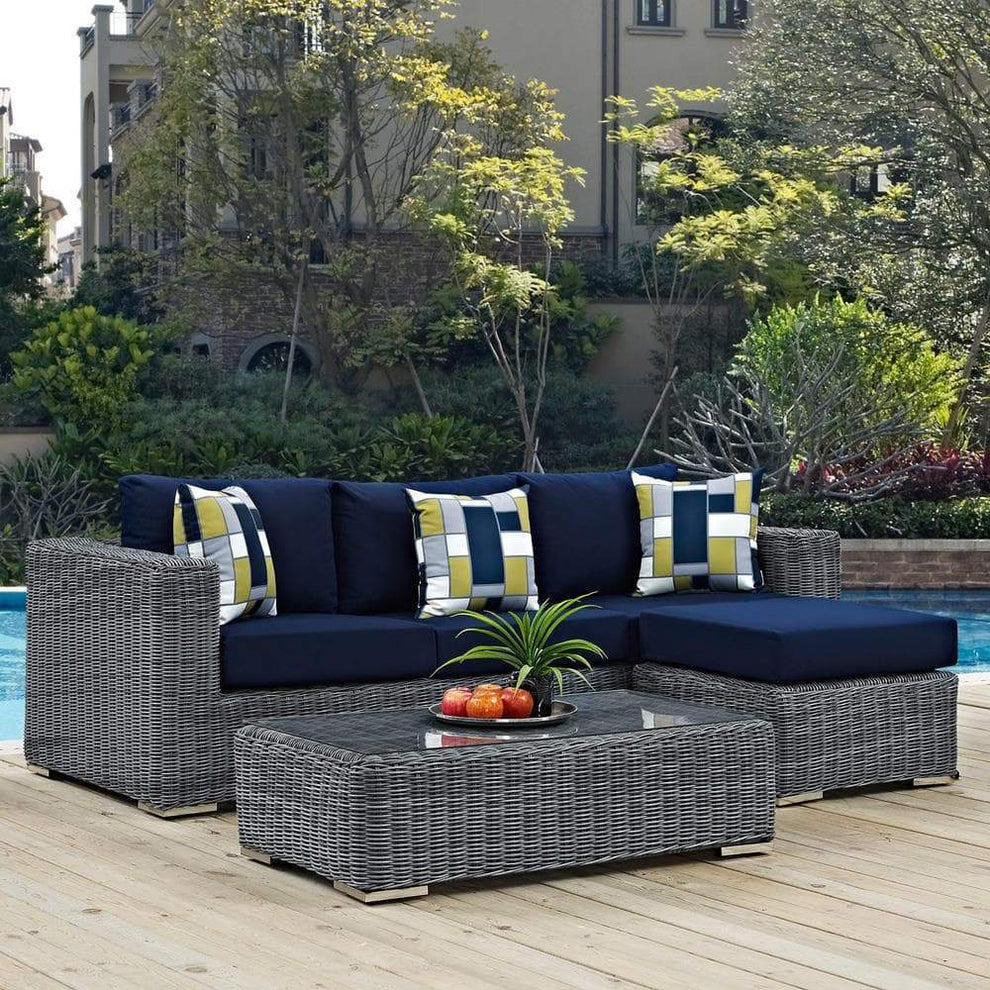 Modway Summon 3 Piece Outdoor Patio Sunbrella Sectional Set - EEI-2397 - EEI-2397 | Outdoor Sofas, Loveseats & Sectionals | Modishstore - 1