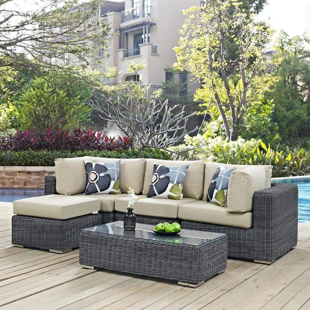 Modway Summon 5 Piece Outdoor Patio Sunbrella Sectional Set - EEI-2398 | Outdoor Sofas, Loveseats & Sectionals | Modishstore