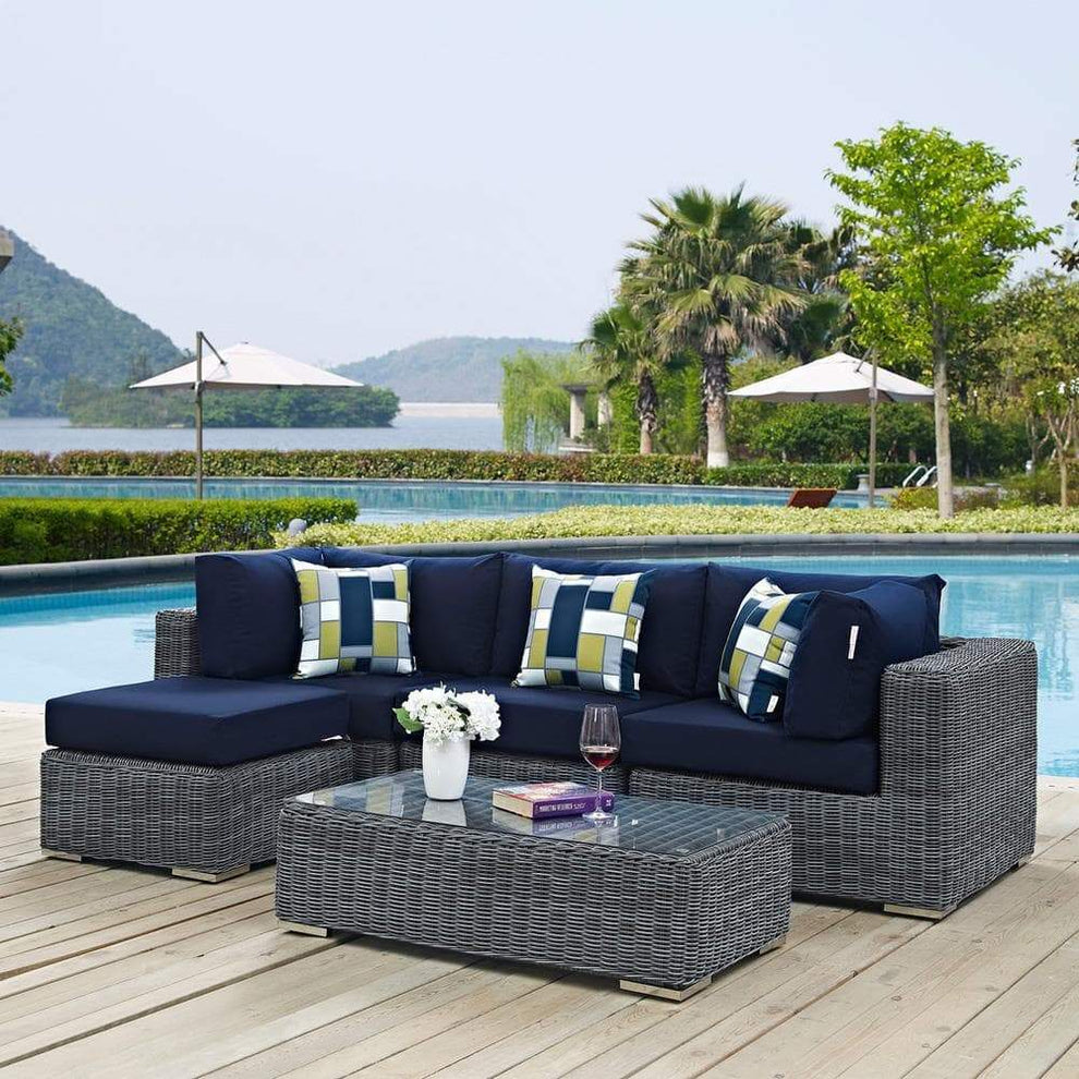 Modway Summon 5 Piece Outdoor Patio Sunbrella Sectional Set - EEI-2398 - EEI-2398 | Outdoor Sofas, Loveseats & Sectionals | Modishstore - 11