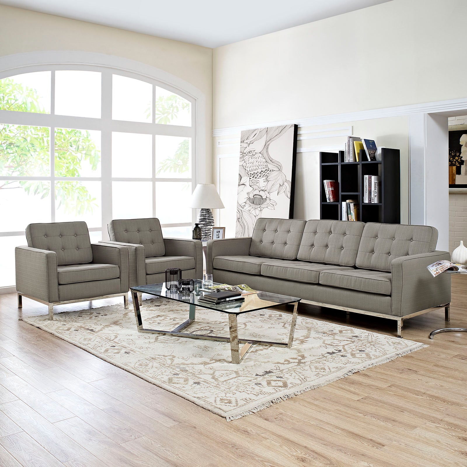 Loft 3 Piece Upholstered Fabric Sofa and Armchair Set By Modway - EEI-2439 | Armchairs | Modishstore - 1