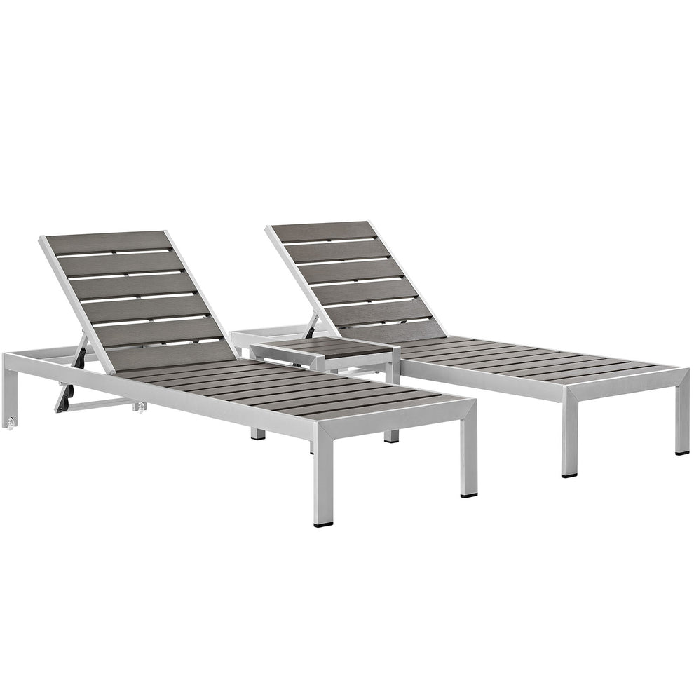 Modway EEI-2466 Shore 3 Piece Outdoor Patio Aluminum Set - Silver Gray - EEI-2466 | Outdoor Recliners & Lounge Chairs | Modishstore - 2