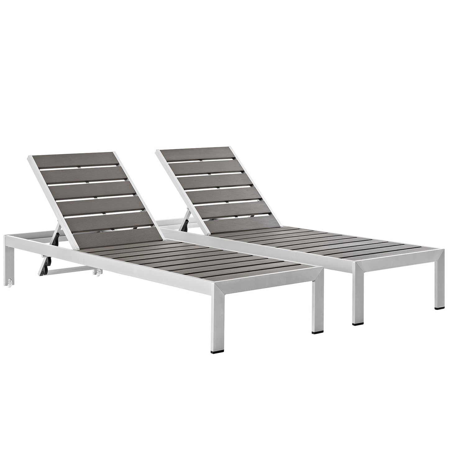 Modway EEI-2467 Shore Set of 2 Outdoor Patio Aluminum Chaise - Silver Gray | Outdoor Recliners & Lounge Chairs | Modishstore-2