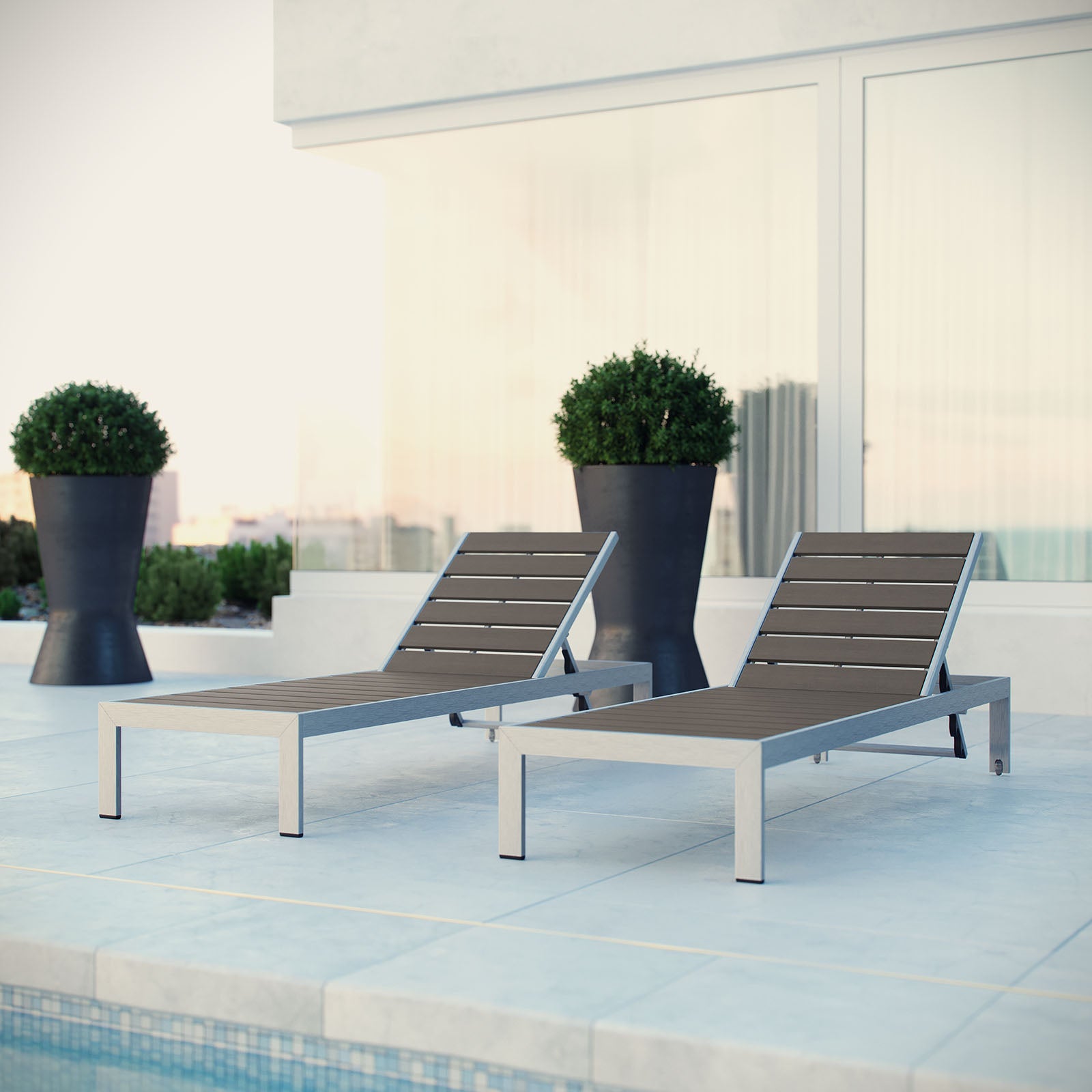 Modway EEI-2467 Shore Set of 2 Outdoor Patio Aluminum Chaise - Silver Gray - EEI-2467 | Outdoor Recliners & Lounge Chairs | Modishstore - 1