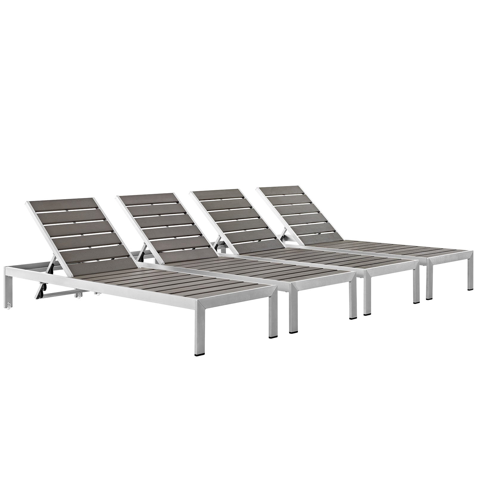 Modway EEI-2468 Shore Set of 4 Outdoor Patio Aluminum Chaise - Silver Gray | Outdoor Recliners & Lounge Chairs | Modishstore-2