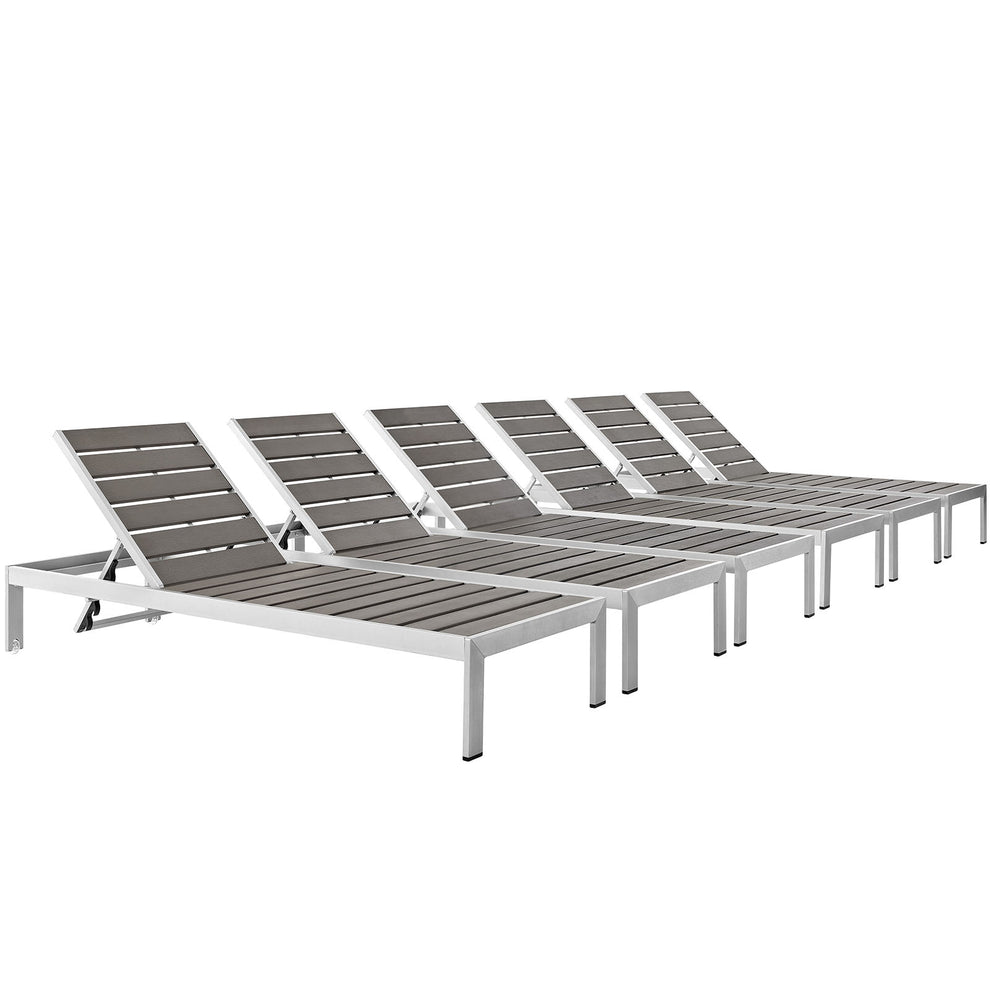 Modway EEI-2469 Shore Set of 6 Outdoor Patio Aluminum Chaise - Silver Gray - EEI-2469 | Outdoor Recliners & Lounge Chairs | Modishstore - 2