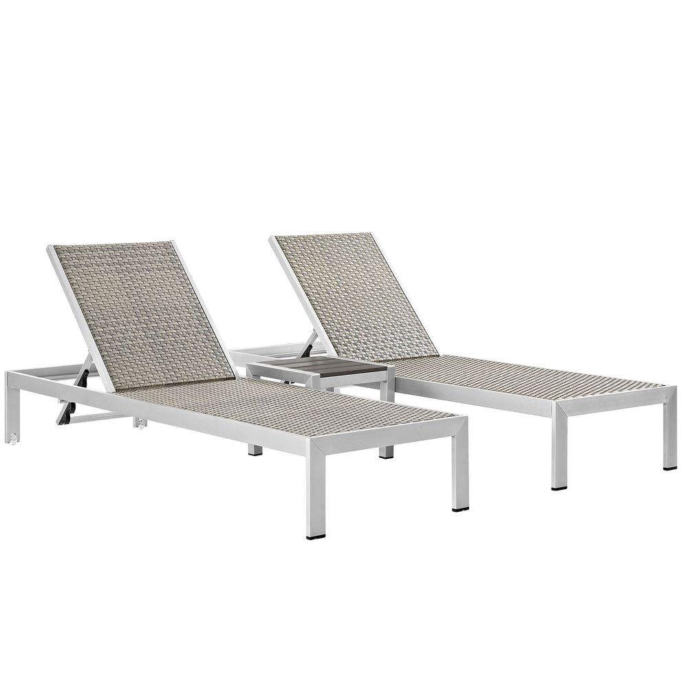 Modway EEI-2476 Shore 3 Piece Outdoor Patio Aluminum Set - Silver Gray - EEI-2476 | Outdoor Recliners & Lounge Chairs | Modishstore - 2