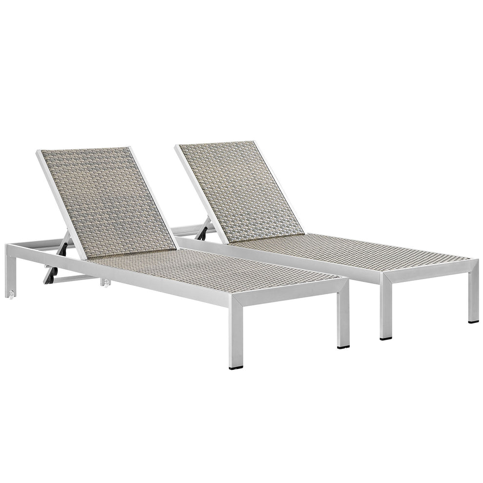 Modway EEI-2477 Shore Set of 2 Outdoor Patio Aluminum Chaise - Silver Gray - EEI-2477 | Outdoor Recliners & Lounge Chairs | Modishstore - 2