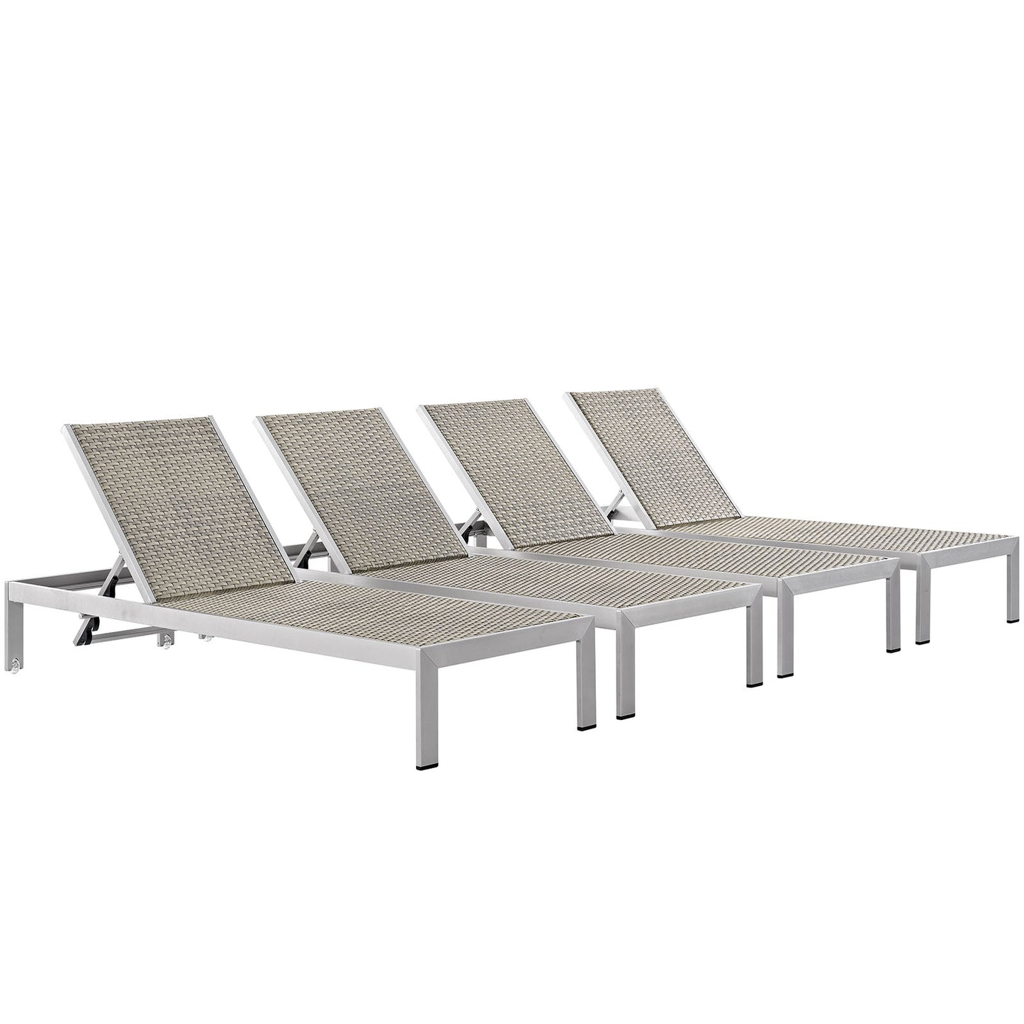 Modway EEI-2478 Shore Set of 4 Outdoor Patio Aluminum Chaise - Silver Gray | Outdoor Recliners & Lounge Chairs | Modishstore-2