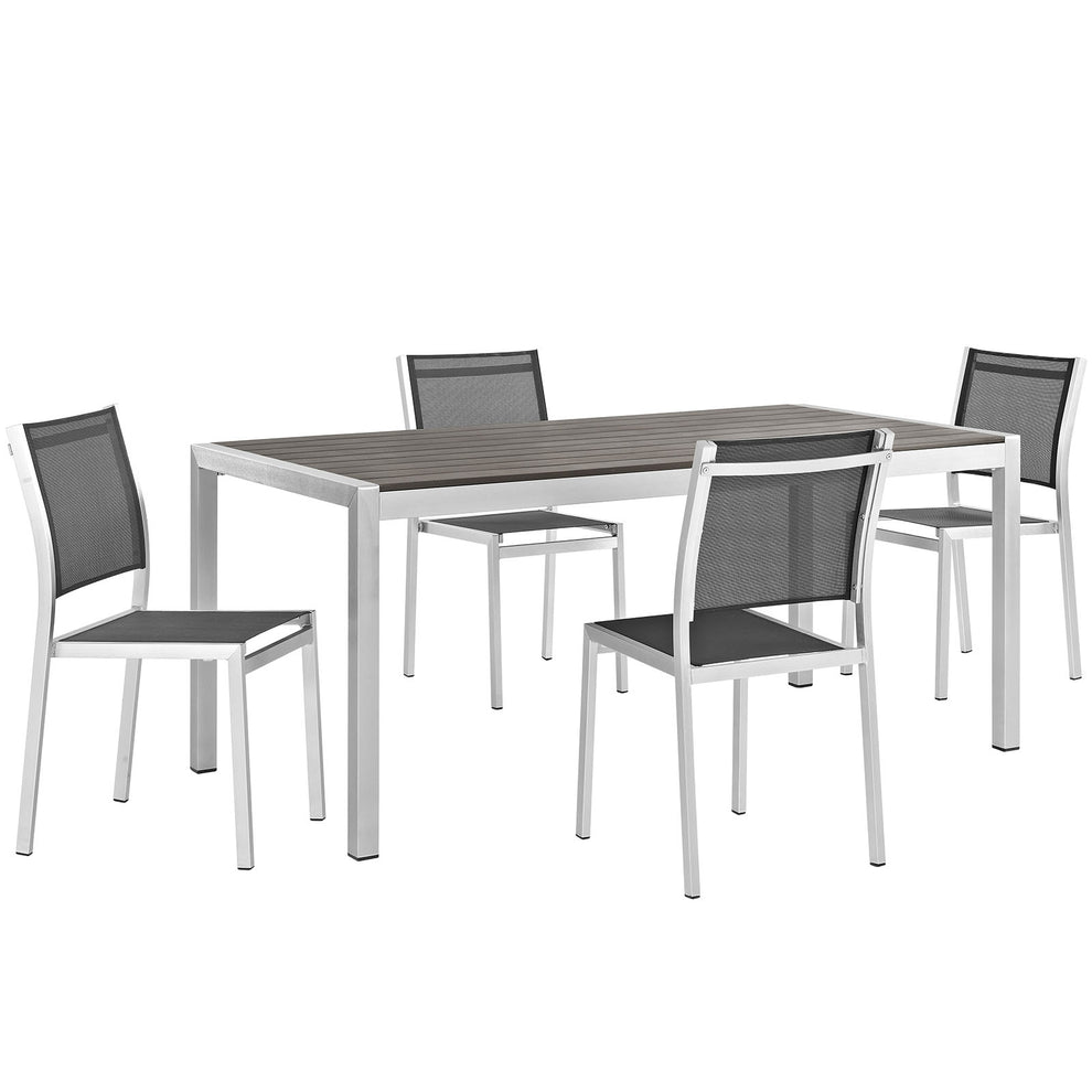 Modway EEI-2482 Shore 5 Piece Outdoor Patio Aluminum Dining Set - Silver Black - EEI-2482 | Outdoor Dining Sets | Modishstore - 2