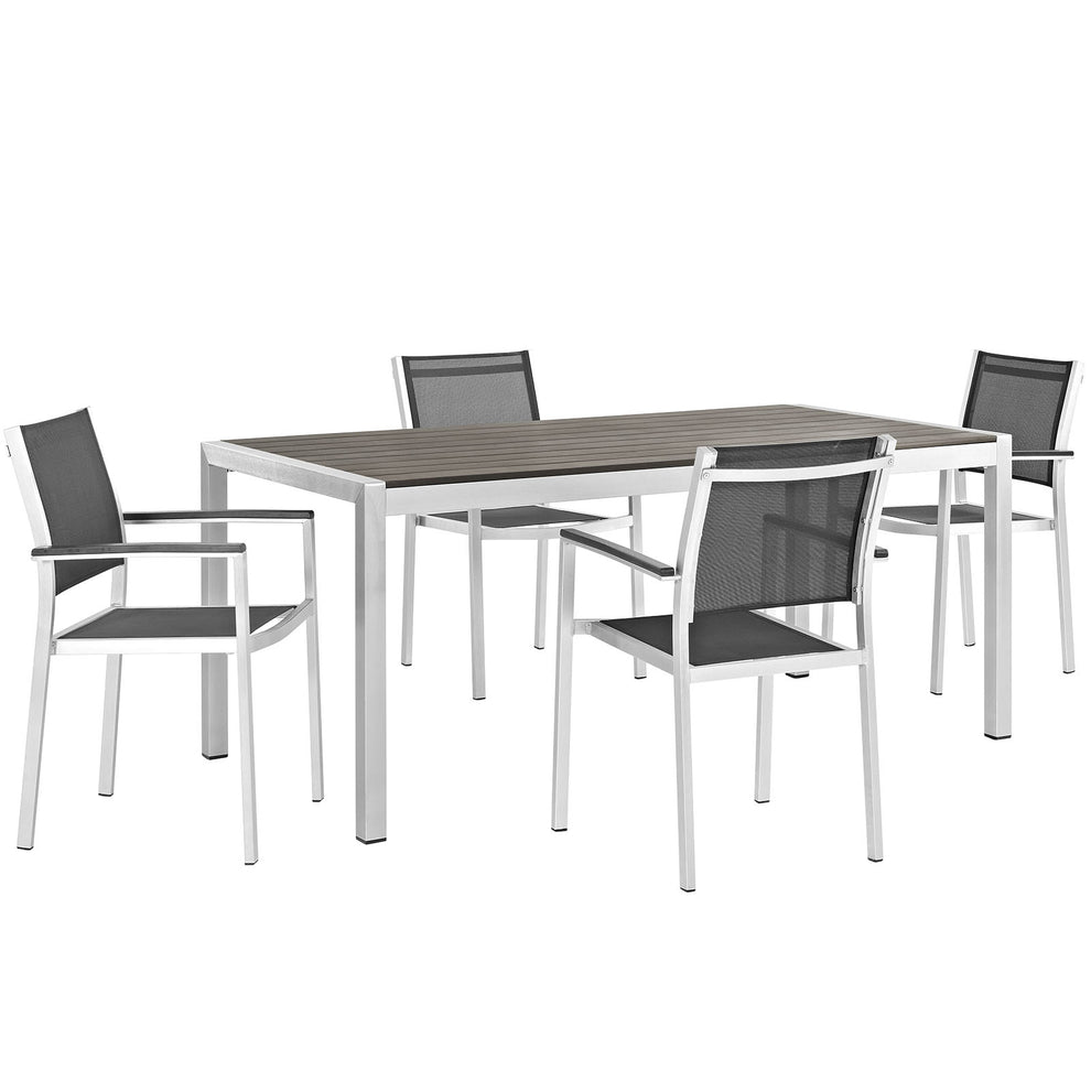 Modway EEI-2483 Shore 5 Piece Outdoor Patio Aluminum Dining Set - Silver Black - EEI-2483 | Outdoor Dining Sets | Modishstore - 2