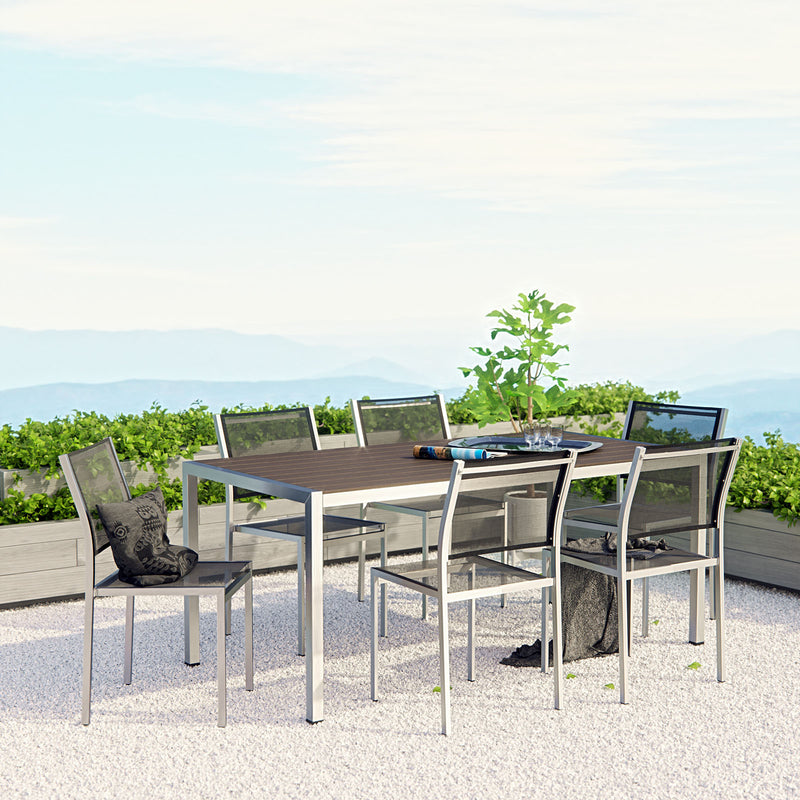 Modway EEI-2485 Shore 7 Piece Outdoor Patio Aluminum Dining Set - Silver Black - EEI-2485 | Outdoor Dining Sets | Modishstore - 1