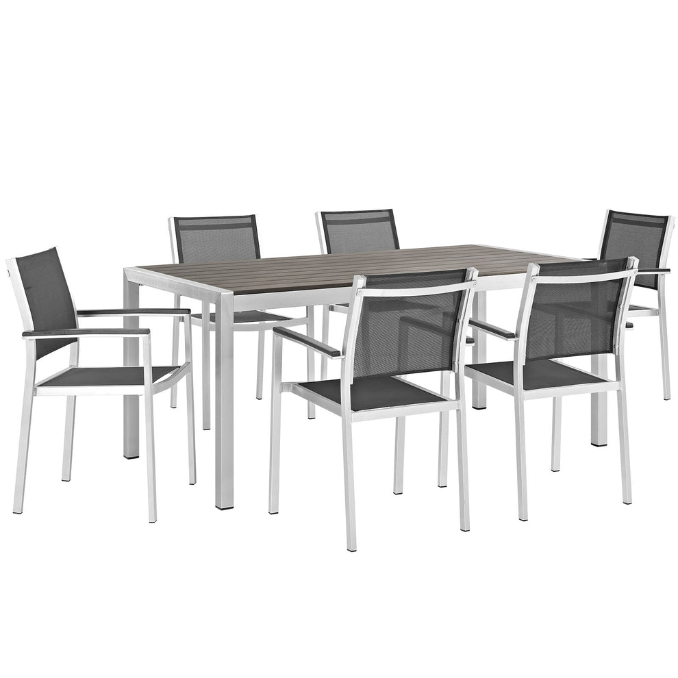 Modway EEI-2486 Shore 7 Piece Outdoor Patio Aluminum Dining Set - Silver Black - EEI-2486 | Outdoor Dining Sets | Modishstore - 2